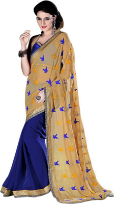 

Khushali Self Design, Embroidered Fashion Georgette Saree(Beige, Blue)