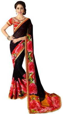 

Kintu Designs Pvt. Ltd. Self Design Fashion Georgette Saree(Black), Black;red