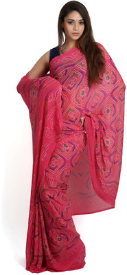

Jaipur Kurti Printed Bandhej Viscose Saree(Multicolor), Brink pink