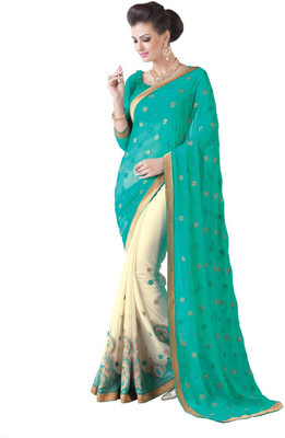 

Jiya Self Design, Embroidered, Embellished Fashion Georgette, Chiffon Saree(Dark Green, Beige, Beige;dark green
