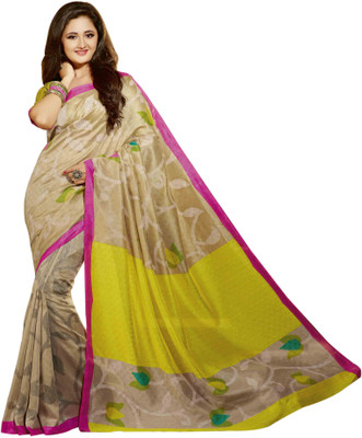 

Indrani Floral Print Bollywood Silk Saree(Beige, Yellow)