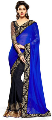 

Giftsnfriends Embroidered Bhagalpuri Georgette Saree(Blue, Black)