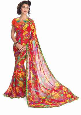 

Indianbeauty Self Design, Printed Bollywood Georgette Saree(Red)