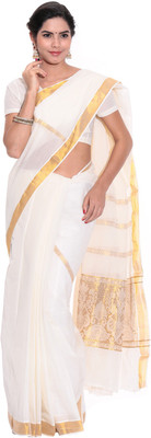 

Fashionkiosks Self Design Balarampuram Cotton Saree(Multicolor), Cream
