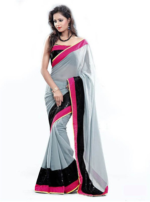 

Aksh Fashion Embroidered Bollywood Chiffon Saree(Grey), Multicolor