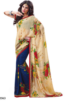 

Indianbeauty Self Design, Printed Bollywood Georgette Saree(Beige, Blue)