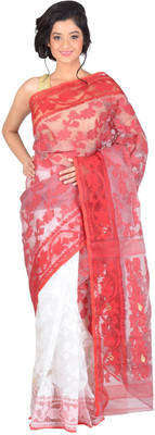 

RLBFashion Self Design Jamdani Handloom Cotton, Art Silk Saree(Red, White)