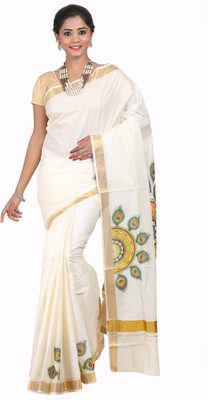 

Fashionkiosks Self Design Balarampuram Cotton Saree(Multicolor), Cream