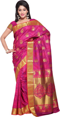 

Varkala Silk Sarees Woven Kanjivaram Art Silk Saree(Pink), Rani