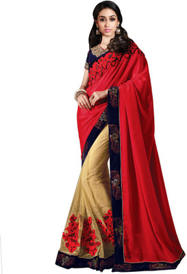 

Desi Look Embroidered, Solid Bollywood Georgette Saree(Red)