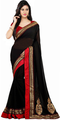 

Festive Embroidered Fashion Handloom Georgette Saree(Grey, Blue), Black
