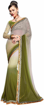 

Jiya Self Design, Embroidered Fashion Georgette Saree(White, Green), Green;white