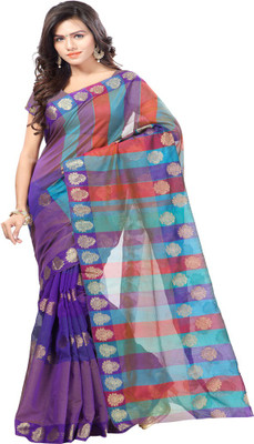 

Sanju Sarees Floral Print Banarasi Banarasi Silk Saree(Blue), Multicolor