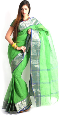 

Purabi Woven Tant Handloom Cotton Saree(Green)