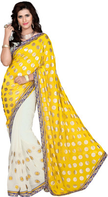 

Khushali Self Design, Embroidered Fashion Jacquard, Georgette Saree(Yellow, White), White;yellow