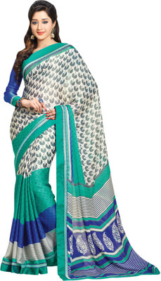 

Saara Printed Fashion Silk Saree(Blue, White), Aqua blue;white
