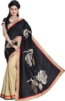 

Jiya Self Design, Embroidered Fashion Art Silk Saree(Black, Beige, Beige;black