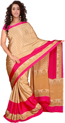 

Vardan Prints Printed Bollywood Crepe Saree(Beige), Beige;pink