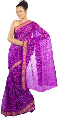 

Jaipur Kurti Printed Bandhani Art Silk Saree(Purple)