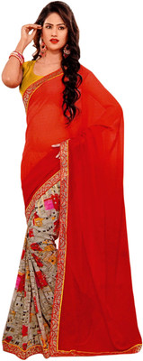 

Vardan Prints Printed Fashion Chiffon Saree(Red, Grey), Grey;red