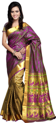 

Varkala Silk Sarees Woven Kanjivaram Saree(Purple, Green)