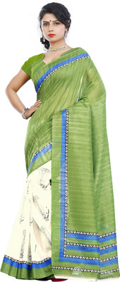 

Jiya Self Design, Printed Fashion Art Silk Saree(Green, White)