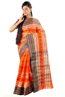 

Hawai Striped Tant Handloom Cotton Saree(Multicolor)