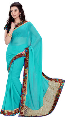 

Khoobee Self Design, Embellished Fashion Georgette Saree(Light Blue, Multicolor)