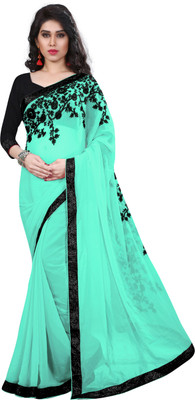 

Treadindia Embroidered Bollywood Georgette Saree(Blue, Black), Firozi