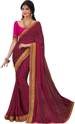 

Brijraj Printed Fashion Chiffon Saree(Brown, Pink)