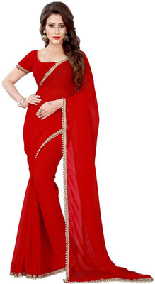 

Desi Butik Embroidered Fashion Chiffon Saree(Red)