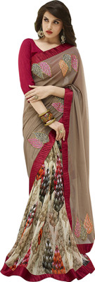 

Khushali Self Design, Embroidered, Embellished Fashion Georgette Saree(Brown, Multicolor)