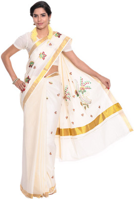 

Darps Self Design Balarampuram Cotton Saree(Multicolor), Cream