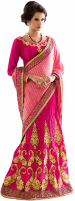 

Aasvaa Self Design Lehenga Saree Jacquard Saree(Pink)