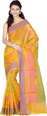 

Chandrakala Woven Banarasi Chanderi, Cotton Saree(Orange), Golden yellow
