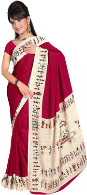 Desi Butik Printed Daily Wear Crepe Saree(Red)
