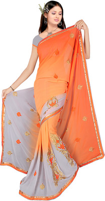 

Shree Rajlaxmi Sarees Embroidered Daily Wear Georgette Saree(Orange, Grey), Grey;orange