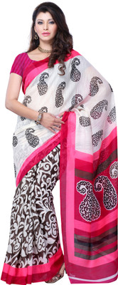 

JTInternational Printed Fashion Art Silk Saree(White, Pink), Pink;white