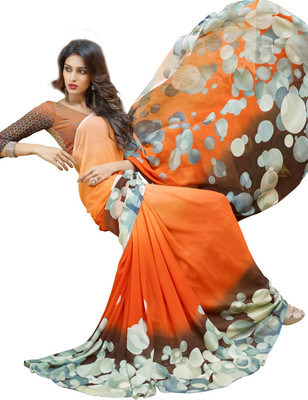 Parisha Printed Fashion Georgette Saree(Orange)