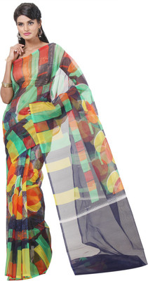 

JTInternational Printed Bhagalpuri Silk Saree(Green, Blue), Blue;green