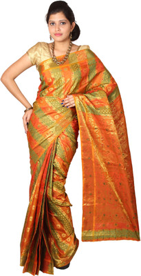 

Mimosa Self Design Kanjivaram Handloom Art Silk Saree(Gold), Multi-gold