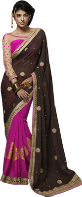 

Khoobee Self Design, Embroidered, Embellished Fashion Georgette Saree(Multicolor), Beige;brown;pink