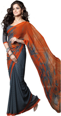 

Manthan Printed Daily Wear Crepe Saree(Grey, Orange)