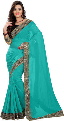 

Chirag Sarees Embellished Fashion Georgette Saree(Blue), Ferozi