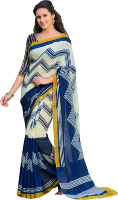 

Vandv Shop Printed Fashion Handloom Cotton Saree(Blue), Blue;white