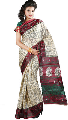 

Anushree Saree Self Design Fashion Silk Saree(Multicolor), White-green