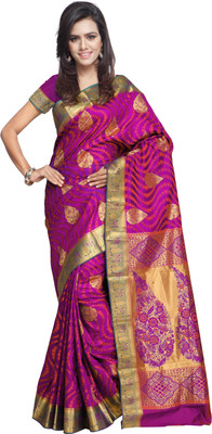 Varkala Silk Sarees Woven Kanjivaram Saree(Purple, Red), Violet