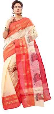 

Rudrakshhh Embroidered Jamdani Handloom Cotton Saree(Red)
