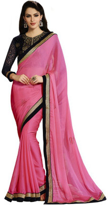 

Kintu Designs Pvt. Ltd. Solid Fashion Georgette Saree(Pink), Black;pink