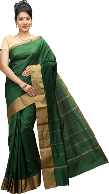 JISB Solid Kanjivaram Art Silk Saree(Green) available at flipkart for Rs.399